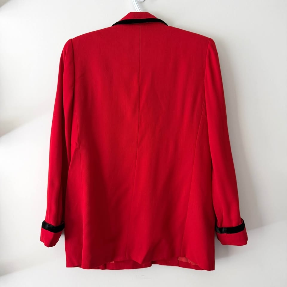 100% Pure Wool Vintage Red and Black Blazer - Size 2 (XS to S) - photo 3