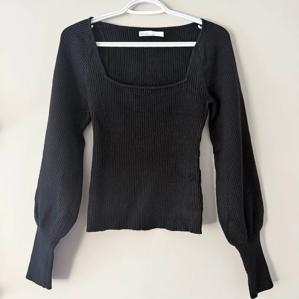 OAK + Fort Black Puffy Sleeve Knit Sweater - Size Small