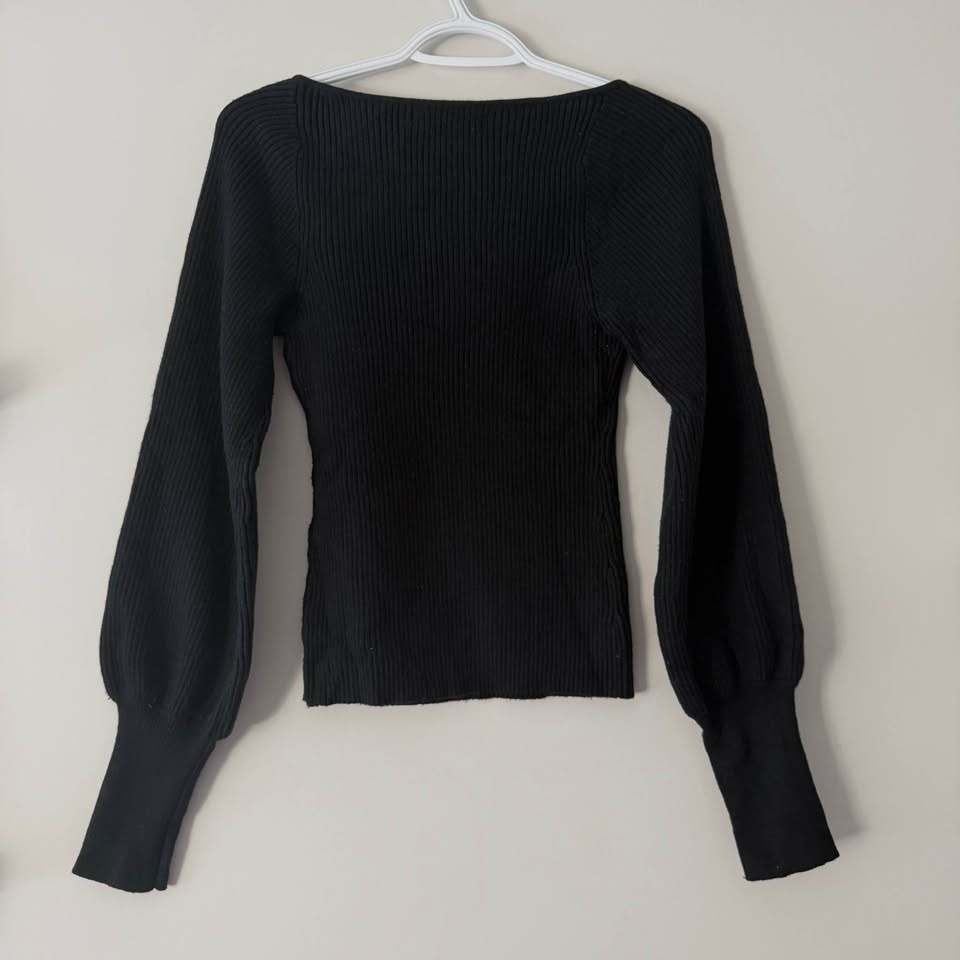 OAK + Fort Black Puffy Sleeve Knit Sweater - Size Small - photo 3