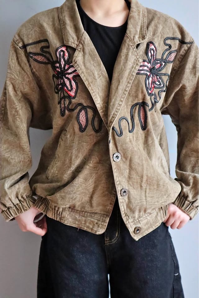 Faded Brown Floral Embroidered Jacket