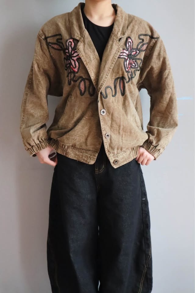 Faded Brown Floral Embroidered Jacket - photo 3
