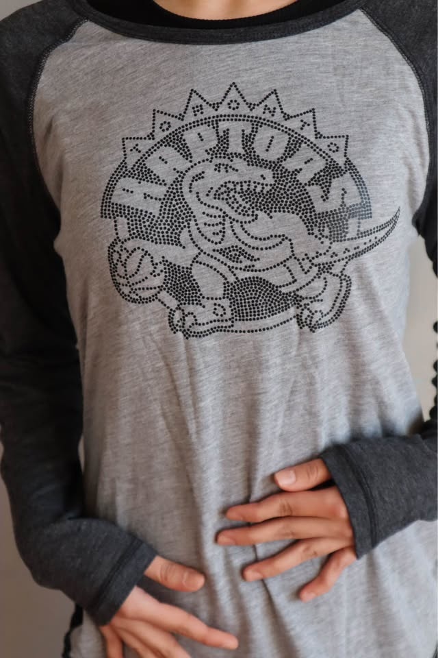 Grey Raglan Raptors Long Sleeve Shirt Studded Dino Design - photo 2