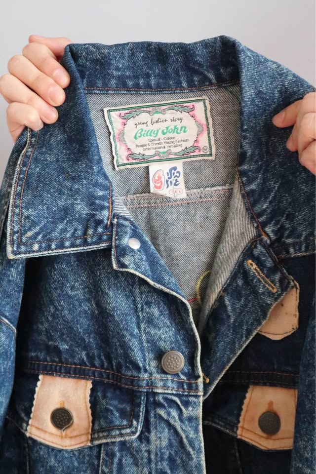 Billy John Acid Wash Denim Jacket M Football Embroidery - photo 2