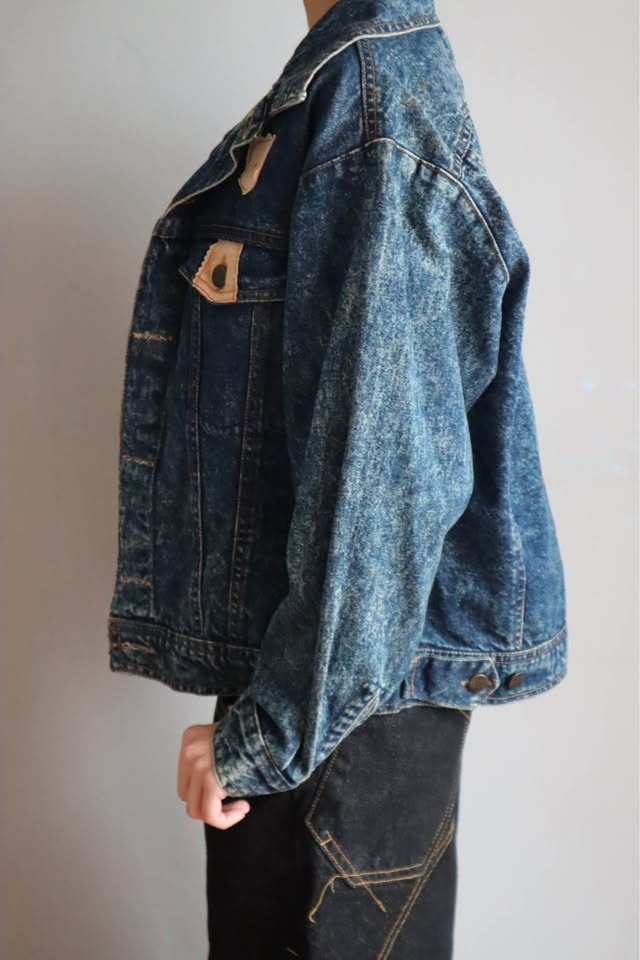 Billy John Acid Wash Denim Jacket M Football Embroidery - photo 5