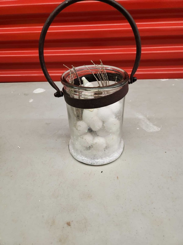 Rustic Christmas Glass Bucket Snowman Decoration
