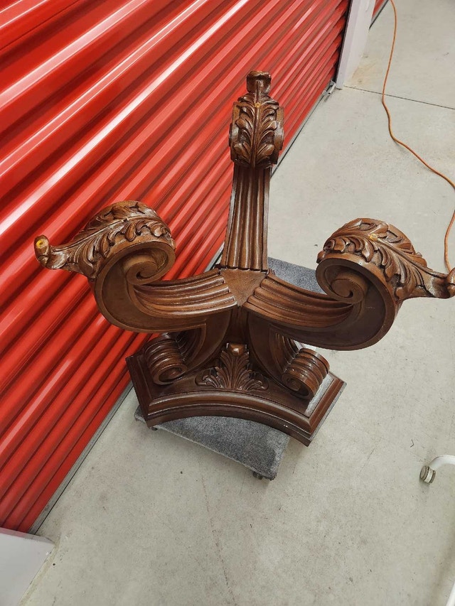 Carved Wooden Table with Glass Top