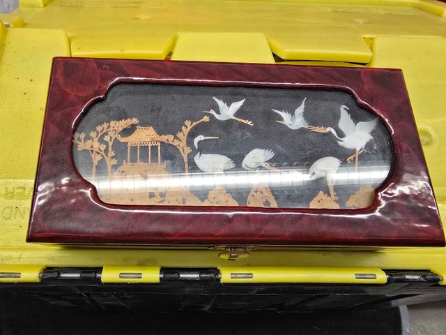 Vintage Oriental Design Box with Cranes and Temple