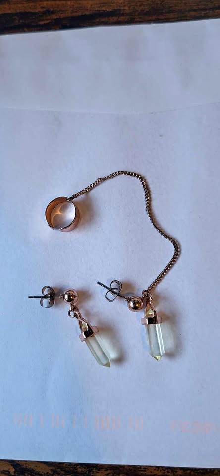 Rose Gold Tone Crystal Ear Cuff Chain Earrings Set
