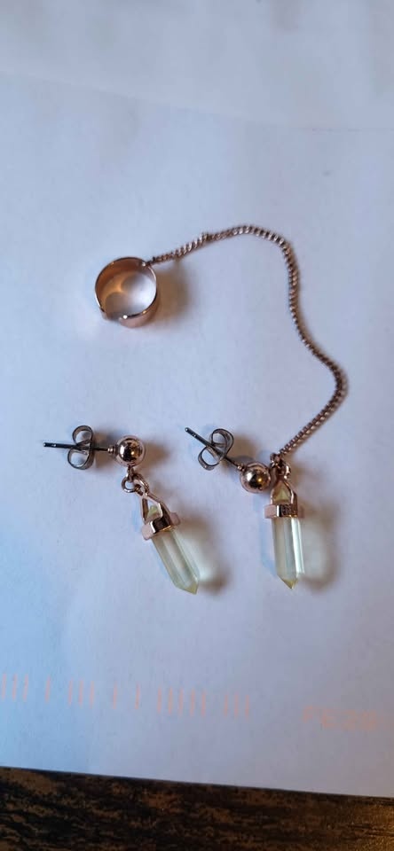Rose Gold Tone Crystal Ear Cuff Chain Earrings Set - photo 2