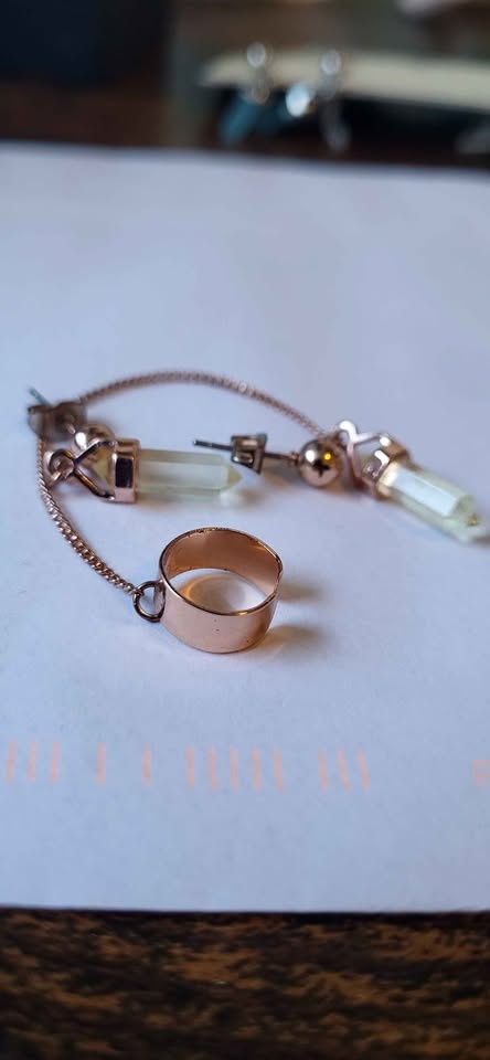 Rose Gold Tone Crystal Ear Cuff Chain Earrings Set - photo 3