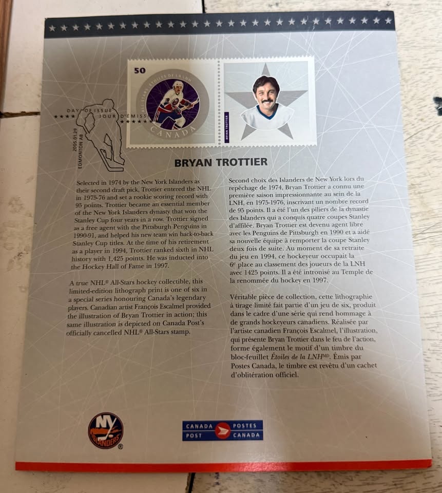 Bryan Trottier Signed Canada Post NHL Lithograph 16x11 - photo 2