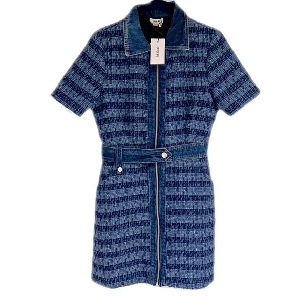 Jason Wu Designer Blue Tweed Denim Accents Women Dress