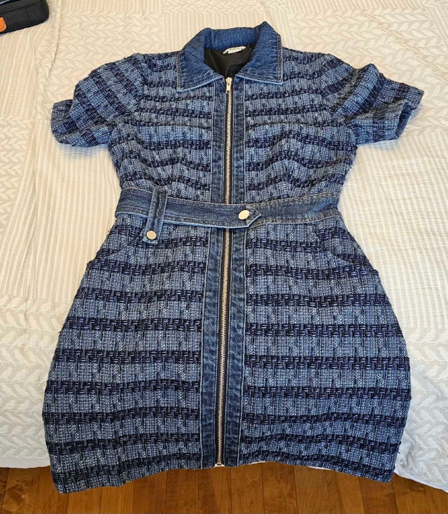 Jason Wu Designer Blue Tweed Denim Accents Women Dress - photo 2
