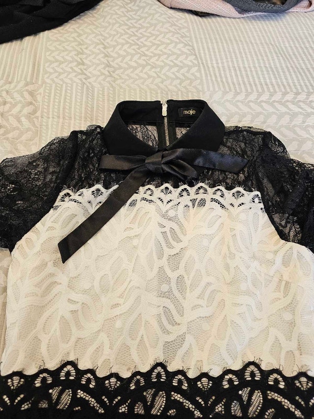 Maje Paris Two-Tone Lace Mini Dress Black/White - photo 2