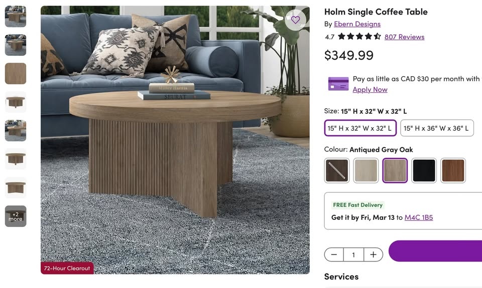 Fluted Base Wood Coffee Table - MCM - Brand New - photo 2