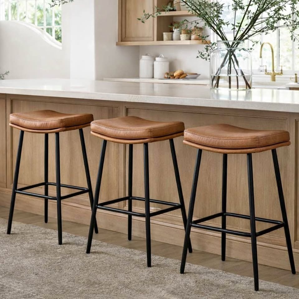 Set of 3 Vegan Leather Counter Stools - Brand New