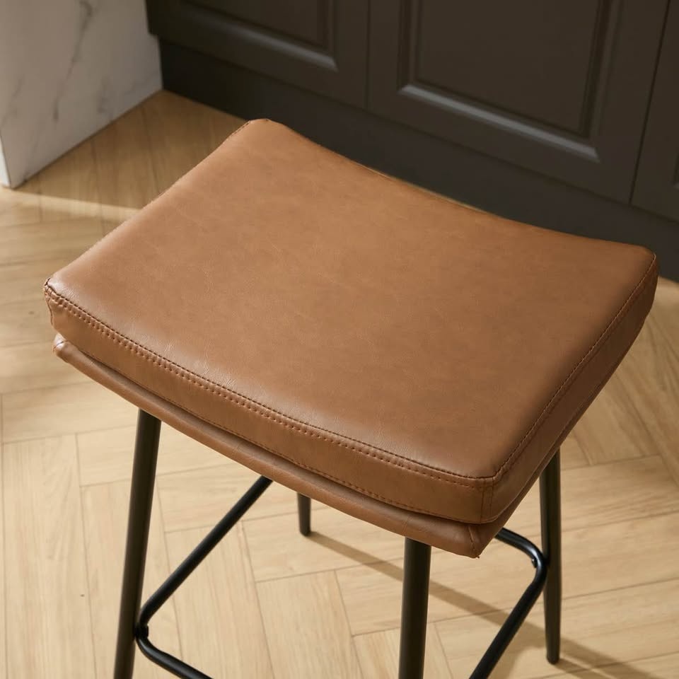 Set of 3 Vegan Leather Counter Stools - Brand New - photo 3