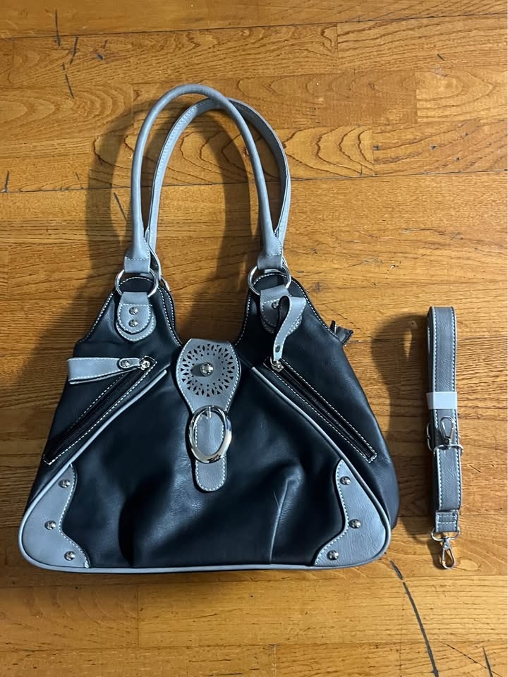 Vintage Black and Grey Handbag with Extra Strap - photo 4