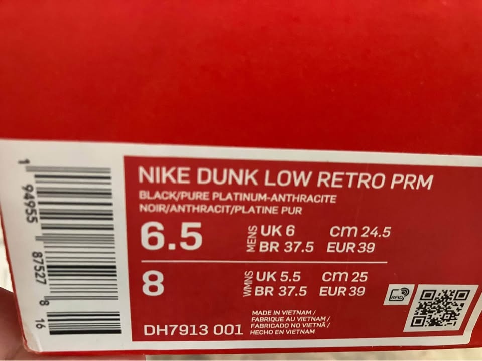 Nike Dunk Low Retro PRM Pure Black Platinum Anthracite 6.5M/8W - photo 2