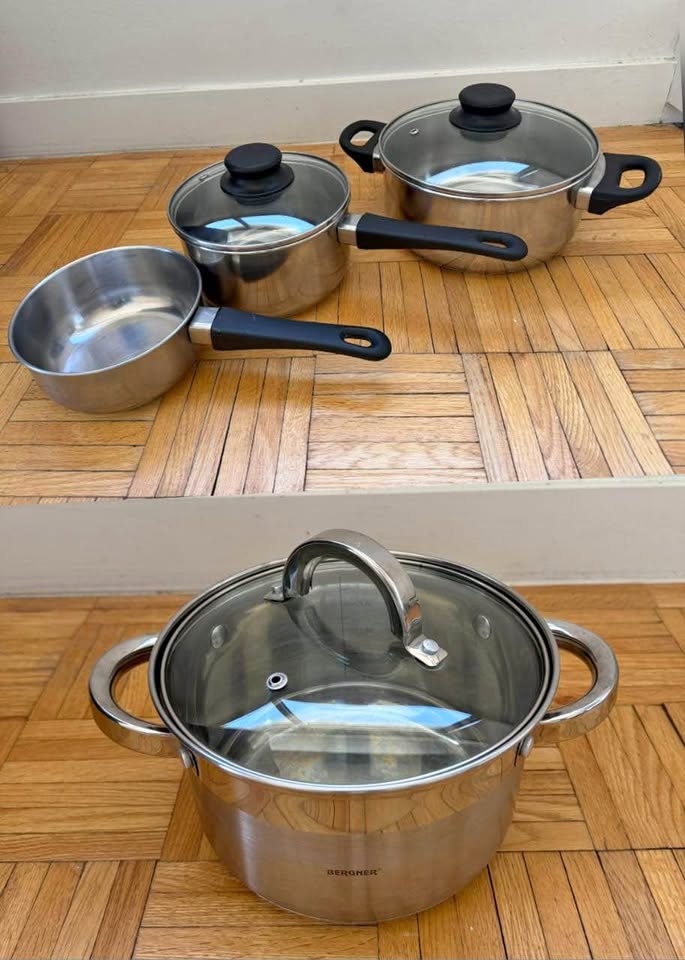 7 piece cookware set, glass/stainless steel