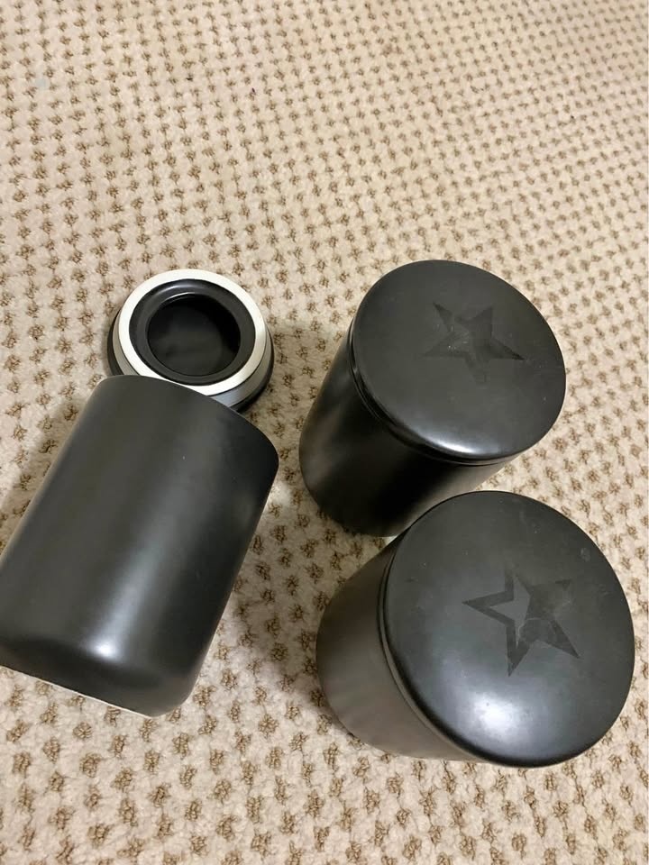 Set of 3 matte black containers w star lids