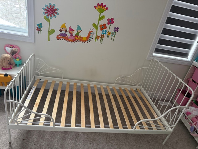 Twin Bed Frame with Slatted Base - White - photo 2