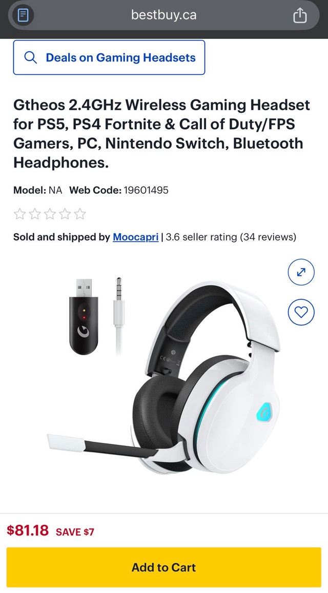 Gtheos Wireless Gaming Headset - New - Open Box