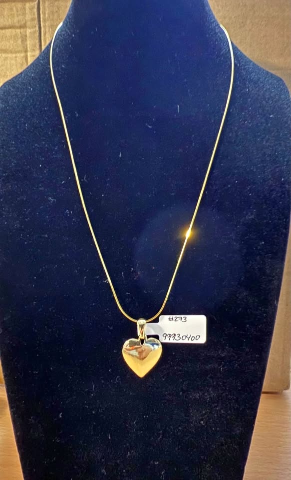 14K Gold over Sterling Silver Snake Chain with Heart Pendant