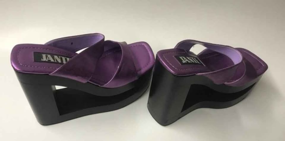 New Metallic Purple & Black Wedge Platform Heels (Slight Imperfe - photo 5