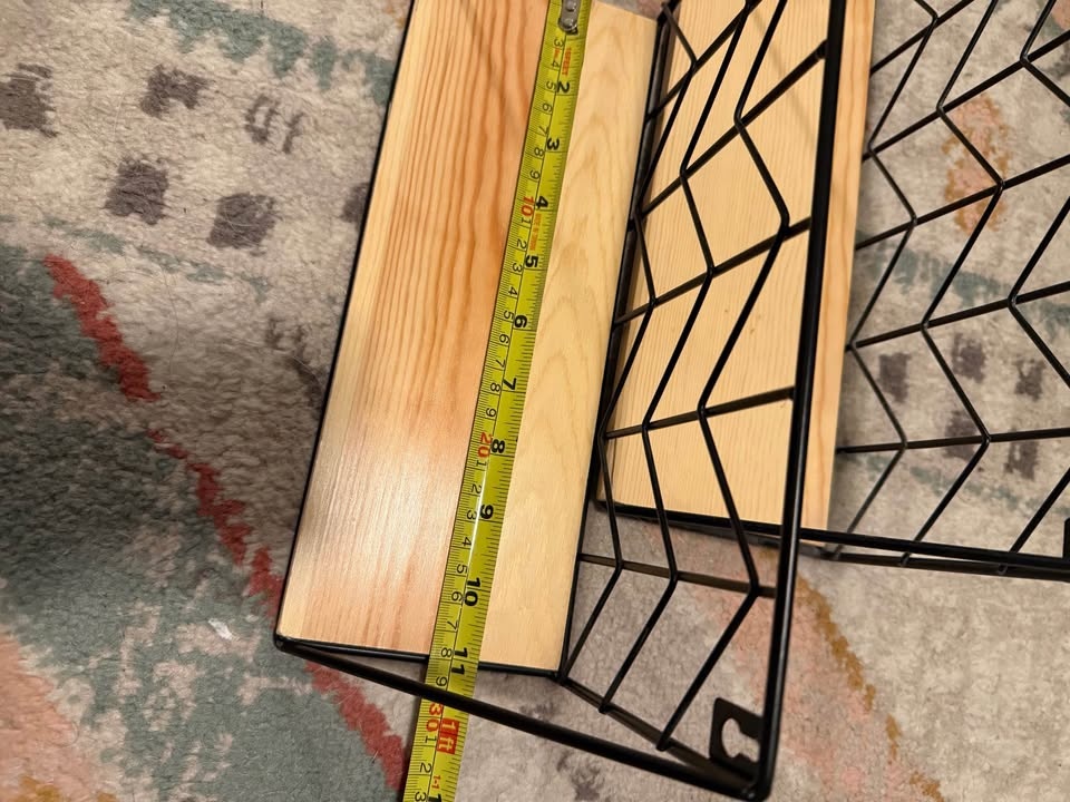 Set of 2 Geometric Wire & Wood Floating Wall Shelves - photo 4