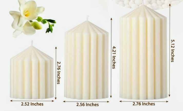 Set of 3 White Ribbed Pillar Candles - photo 3