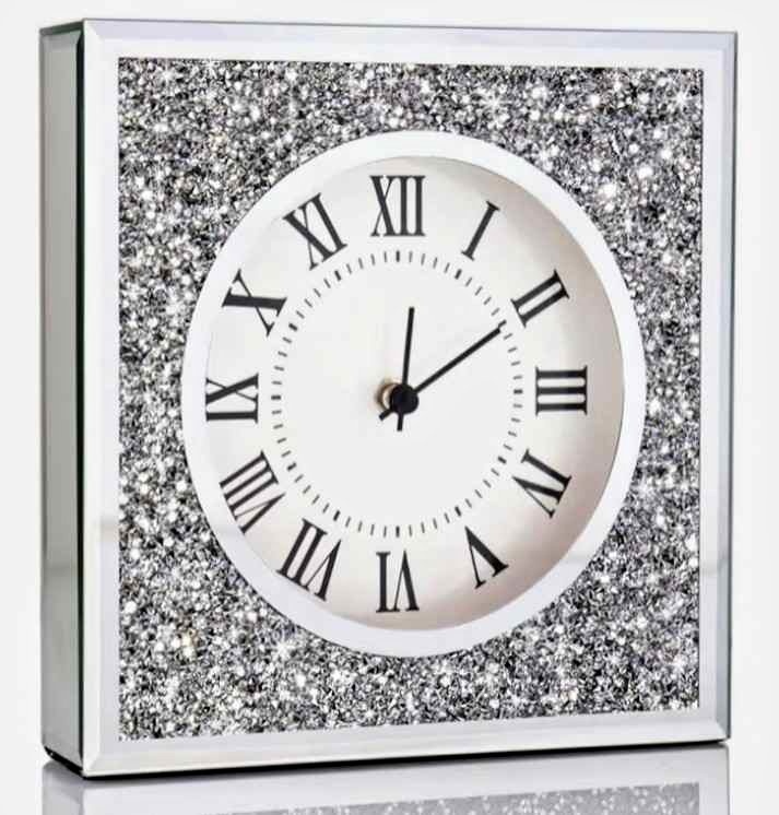 Decorative Clock Wall Clock, Desk clock. Crushed Diamond Mirrore