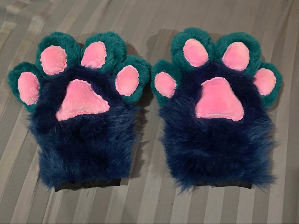 Furry Fursuit Hand Paws - Blue/Teal with Bone Design