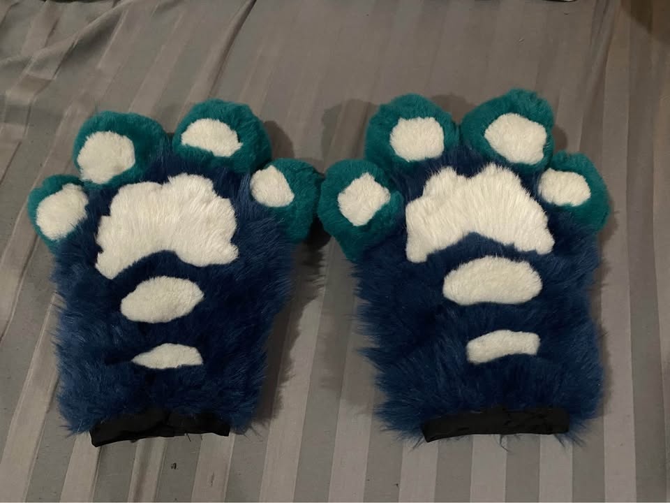 Furry Fursuit Hand Paws - Blue/Teal with Bone Design - photo 2