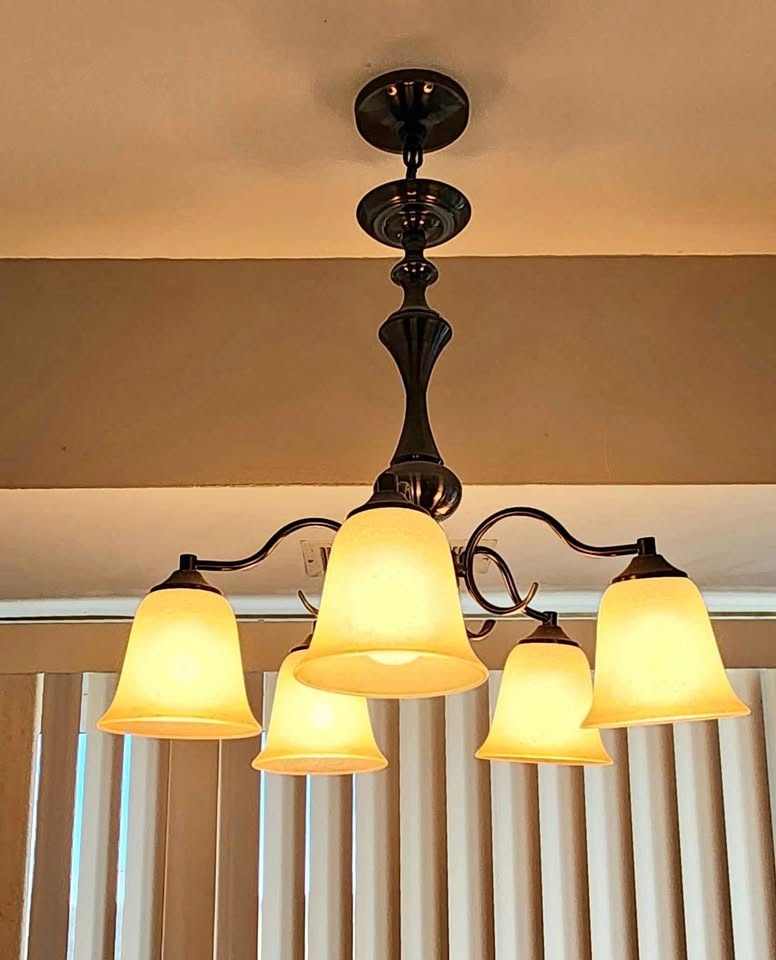 Vintage Chandelier with Glass Lampshades
