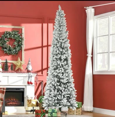 HOMCOM 9ft Snow-Flocked Pencil Christmas Tree - Brand New
