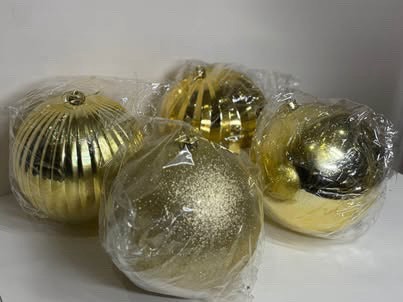 Set of 4 Large 8" Gold Christmas Ornaments (200mm)