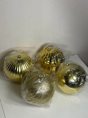 Set of 4 Large 8" Gold Christmas Ornaments (200mm) - photo 2