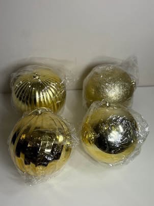 Set of 4 Large 8" Gold Christmas Ornaments (200mm) - photo 3