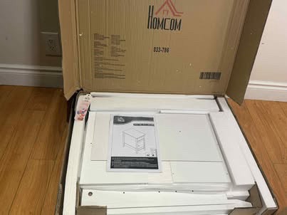 HOMCOM White Nightstand w/ Pull-Out Tray & Cabinet - photo 2