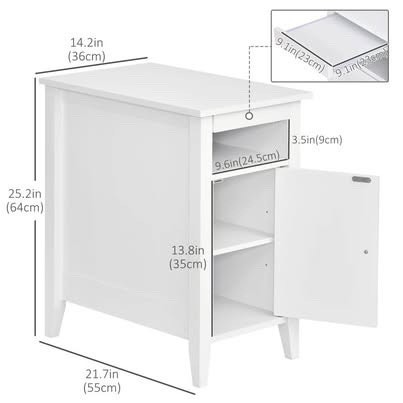 HOMCOM White Nightstand w/ Pull-Out Tray & Cabinet - photo 4