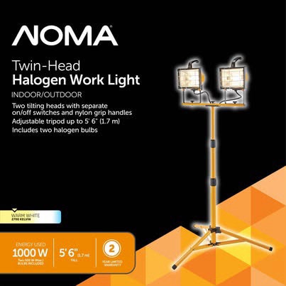NOMA Twin-Head Halogen Work Light w/ Tripod – 1000W - photo 3