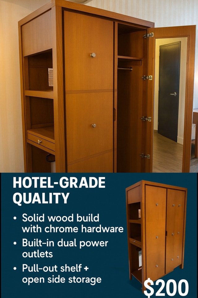 Premium Hotel Wardrobes – Solid Wood | $150 Each | 20+ Units