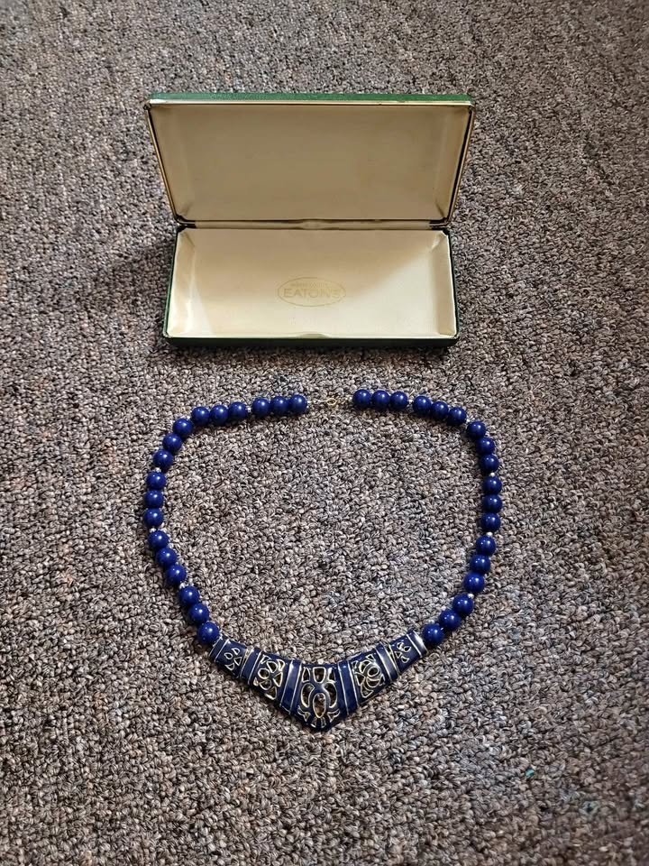 Vintage Blue Necklace and Case