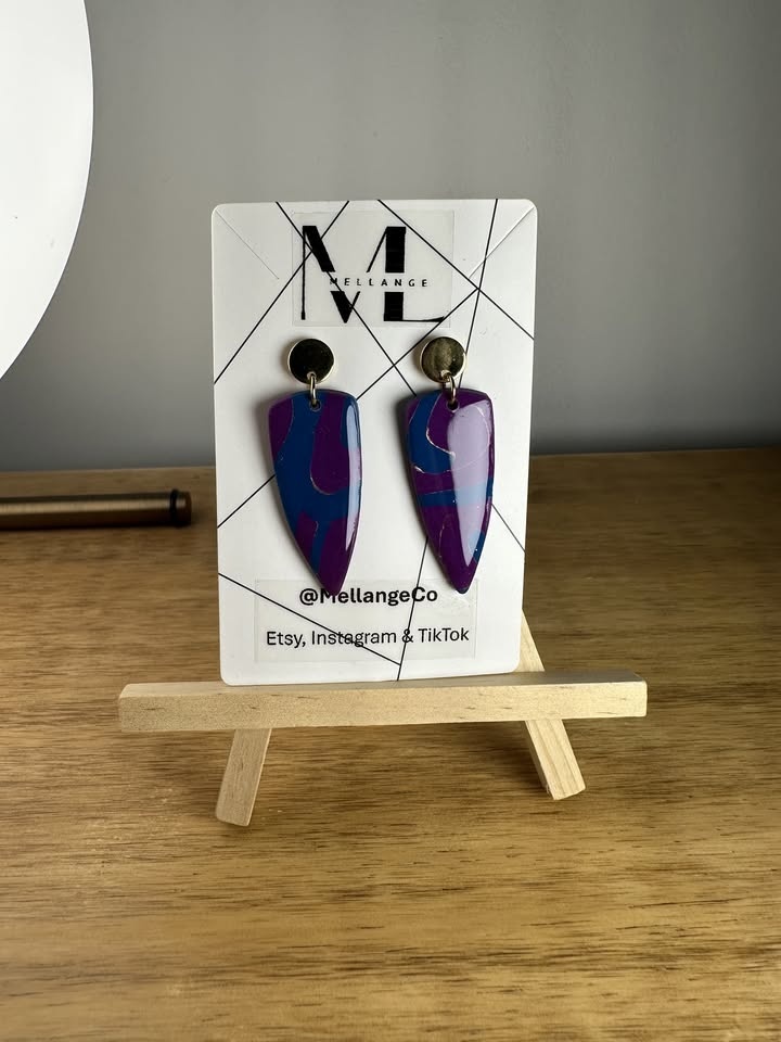 Purple & Blue Handmade Unique Statement Earrings - photo 2
