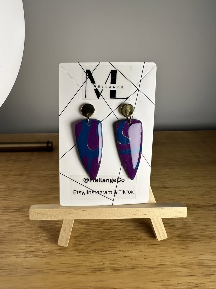 Purple & Blue Handmade Unique Statement Earrings - photo 3