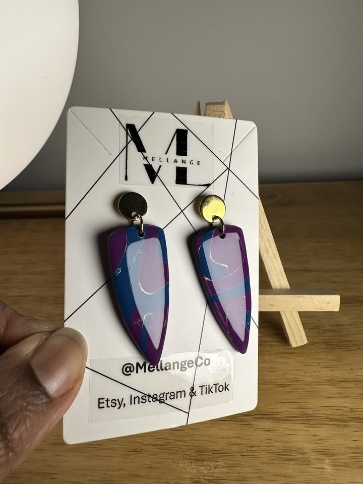 Purple & Blue Handmade Unique Statement Earrings - photo 4
