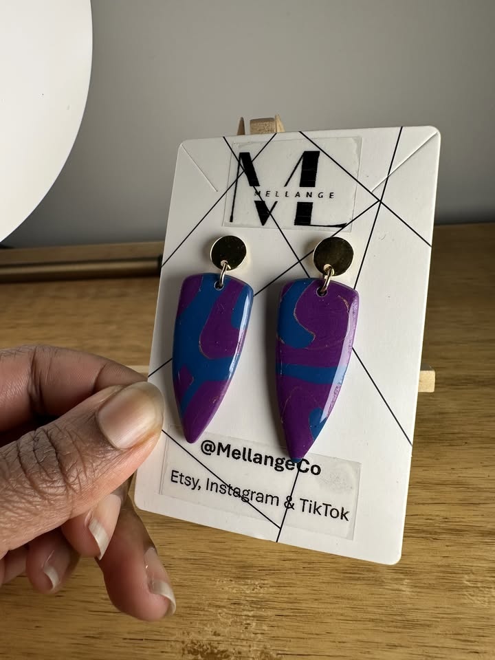 Purple & Blue Handmade Unique Statement Earrings - photo 5
