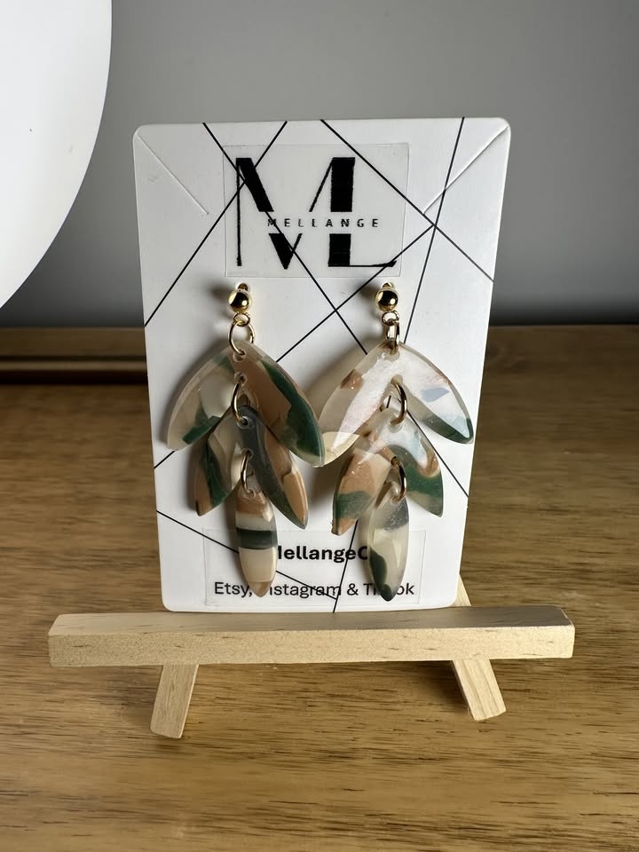 Green Neutral Drop Handmade Unique Statement Earrings - photo 2