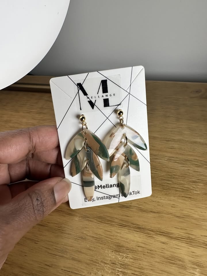 Green Neutral Drop Handmade Unique Statement Earrings - photo 4
